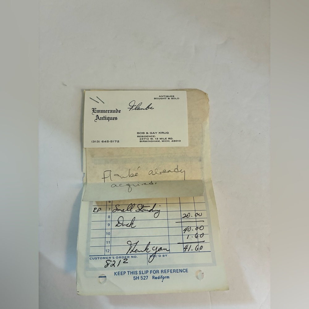 Vintage Invoice from Emmerande Antiques 1977